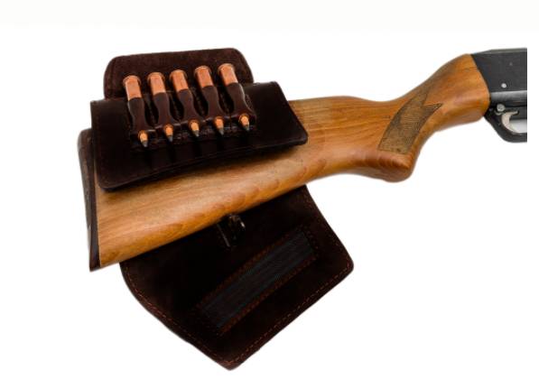 Патронташ Хольстер на приклад 5 патронов СНО кожа черный /190730033/